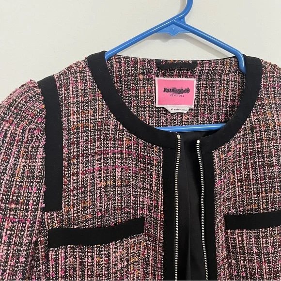 Kate Spade Puff Sleeve Tweed Jacket in Pink Plaid - Picture 5 of 11